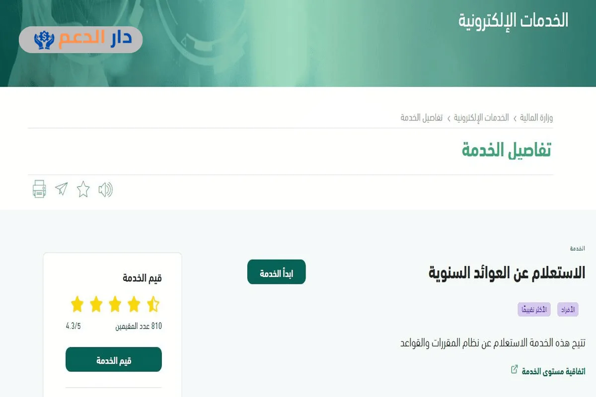 استعلام عن العوائد السنوية برقم الهوية